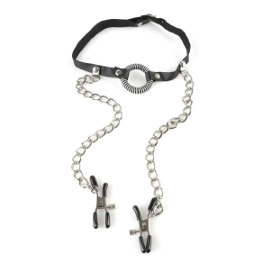 Fetish Fantasy – O-Ring Gag sa štipaljkama za bradavice